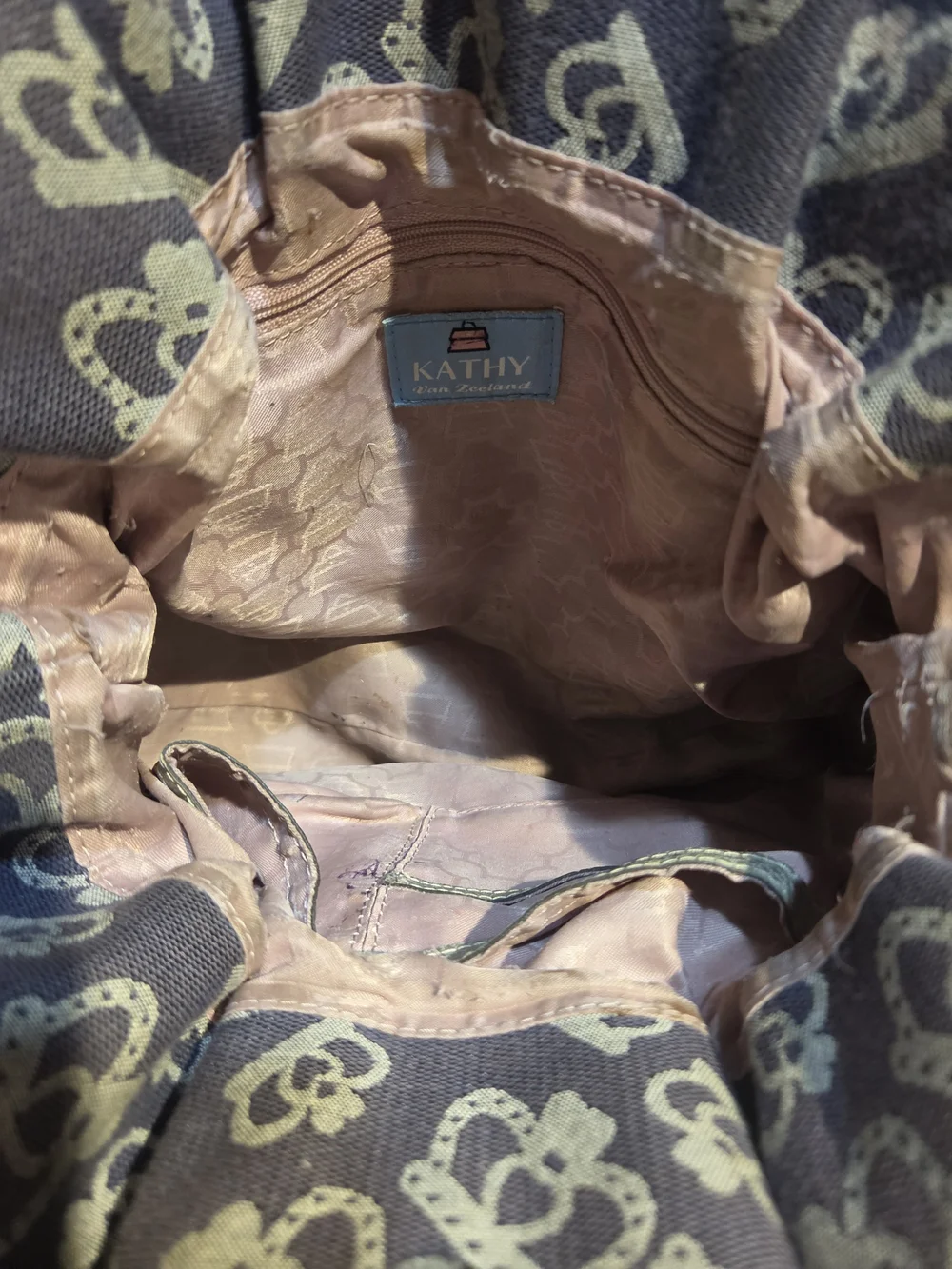 Designer-Inspired Taupe Crown Print Satchel with Gold Trim